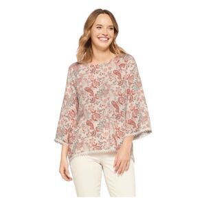 Papermoon Floral & Paisley Print Blouse White Orange Long Sleeve Crewneck M